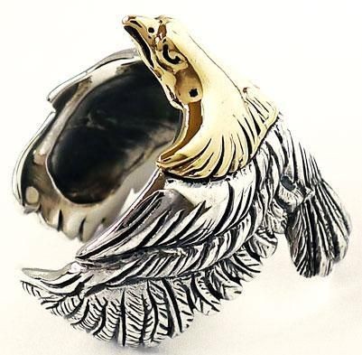 14K GOLD WING EAGLE HAWK STERLING 925 SILVER RING Sz 10 NEW BIG BIKER 