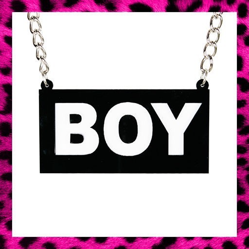 BOY NECKLACE BOY LONDON 80s RETRO GRIMES RIHANNA LADY GAGA BLACK WHITE 