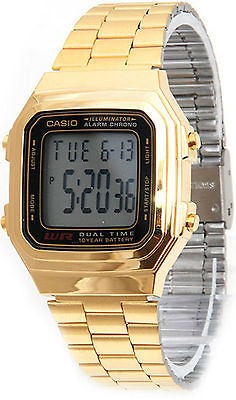 CASIO A178WG 1A UNISEX GOLD PLATED ST.STEEL ILLUMINATOR CHRONO ALARM 