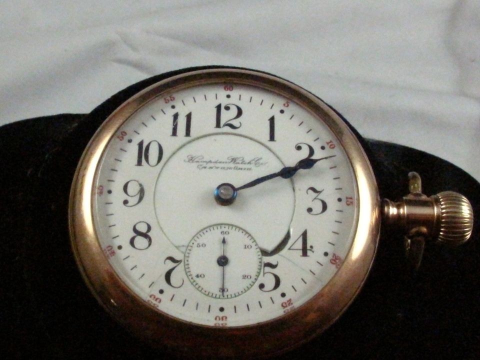 VINTAGE 18S HAMPDEN 21J JOHN HANCOCK RAILROAD POCKETWATCH RUNS