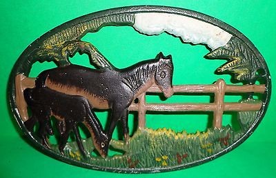 Metal Iron Hot Plate Pot Holder Horse Colt Fence Wood Pasture Painted 