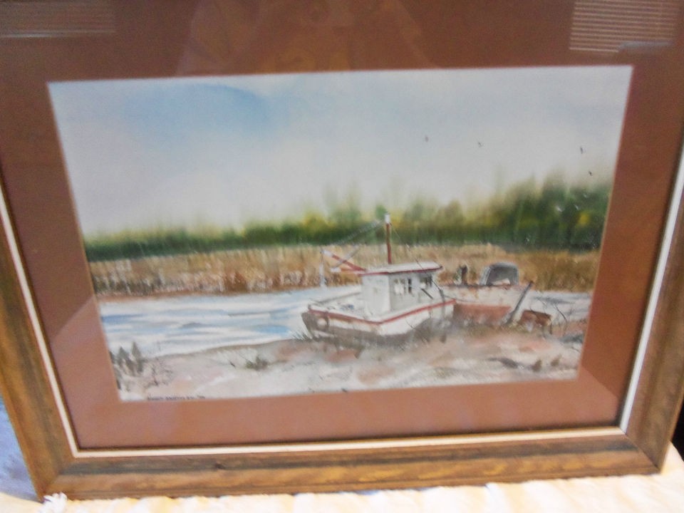 Vintage Painting 1978 Charleston SC Boat & Marsh Scene Signed Estate 