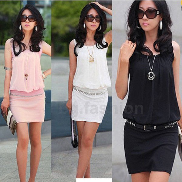 Womens Sleeveless Crew Neck Casual Chiffon Sundress Mini Dress 4 