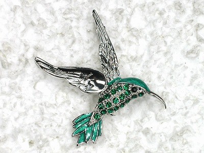 EMERALD COLOR GREEN RHINESTONE CRYSTAL HUMMINGBIRD PIN BROOCH D162