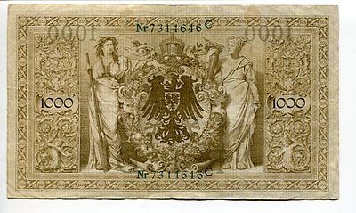 Germany Deutschland 1000 Mark 1910 Circulated Reichsbanknote VF