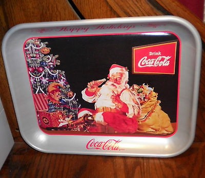    COLA METAL SERVING TRAY~TIME TO PAUSE~1936 Santa~Haddon Sundblom