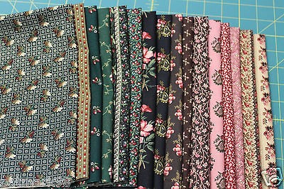 16 PINK & GREEN COCHECO MILLS REPRODUCTION QUILT FABRIC FAT QUARTERS 