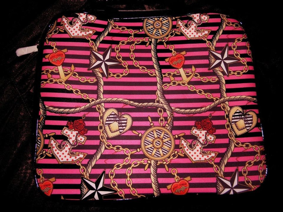 LG Betsey Johnson PINK SAIL AWAY Nautical Anchor Laptop Case Sleeve 