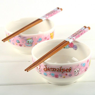 SANRIO JEWEL PET COUPLE CERAMIC BOWL & CHOPSTICK SET W/ GIFT BOX 