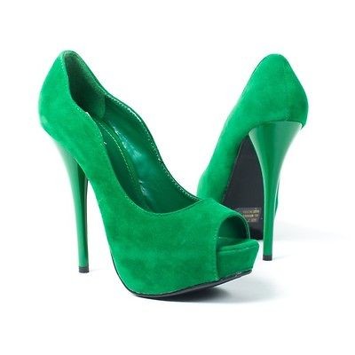 Lady Faux Suede Green Open Toe Platform Sky High Heel Stiletto Sexy 