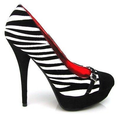 BUMPER RIVA 13 BLACK & WHITE ZEBRA PLATFORM VELVET PUMP