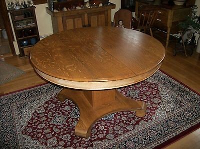 SALE Vintage Antique 4 Ft Round Oak Pedestal Table W/Leaf Excellent 