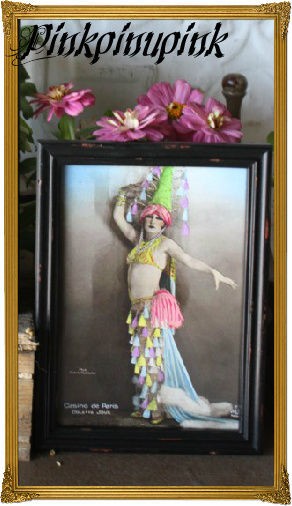   Showgirls Postcard Framed Pinup Flapper Vintage Gypsy Junk Art Emo