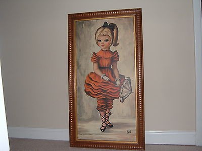 VTG 1960S MAIO BIG EYE BALLERINA GIRL SIGNED NICE CARVED FRAME