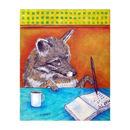 greyWOLF WRITING at a cafe art Set of Notecards