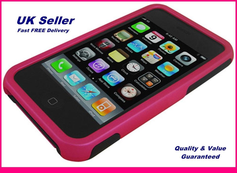 Cheap Pink/Black Dual Hard Case & Screen Protector For iPhone 3G 3GS