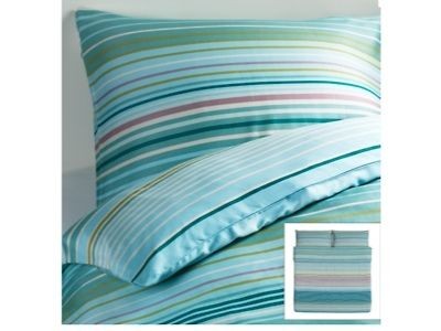 IKEA Turquoise Blue Striped Modern Duvet Quilt Cover Full Queen Set 