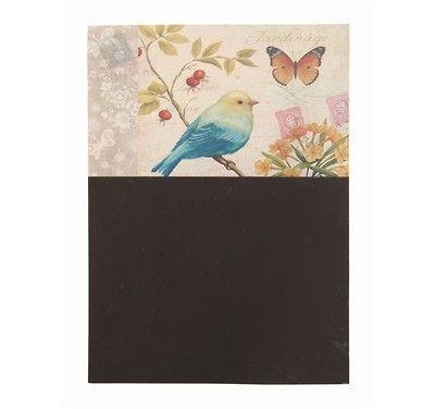 Vintage Style Bird and Flower Picture Metal Hanging Chalk Notice Black 