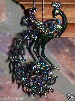 Christmas Ornaments 2 Exotic Elegant Iridescent Ornate Peacock Blue 