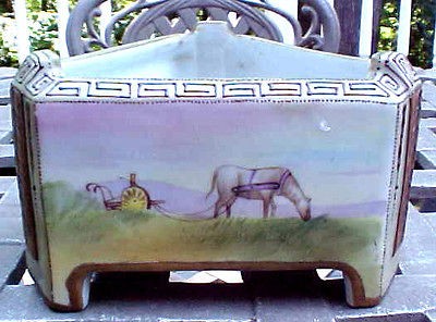 HAND PAINTED NIPPON )OLD NORITAKE) FERNER W/ HORSE AND PLOW