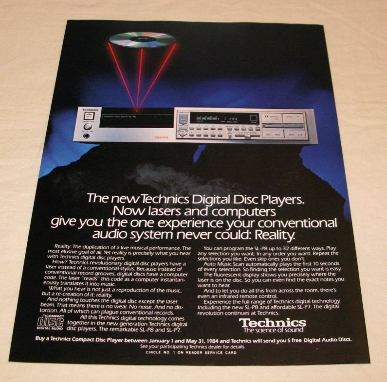 vintage technics sl p8 p7 cd player print ad 1984