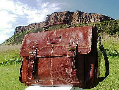 NEW LEATHER VINTAGE BRIEFCASE MESSENGER SHOULDER BUSINESS BAG MEN 