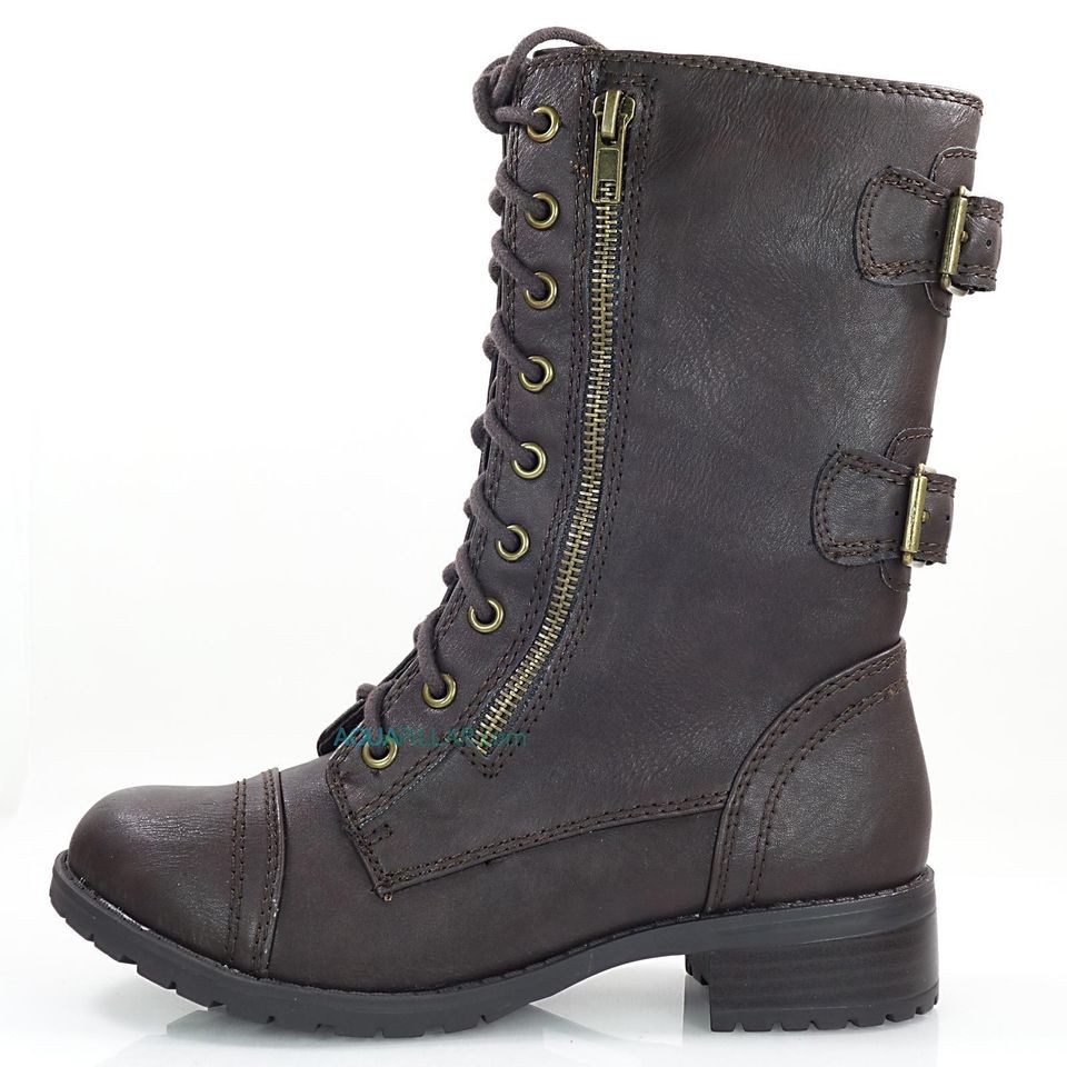 Dome Dk Brown P Leather Women Army Military Combat Lace Up Boots Soda 