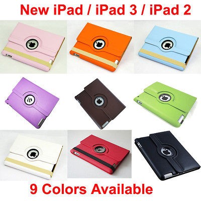 360° Rotating New iPad / iPad 3 / iPad 2 Leather Cover Case + Screen 