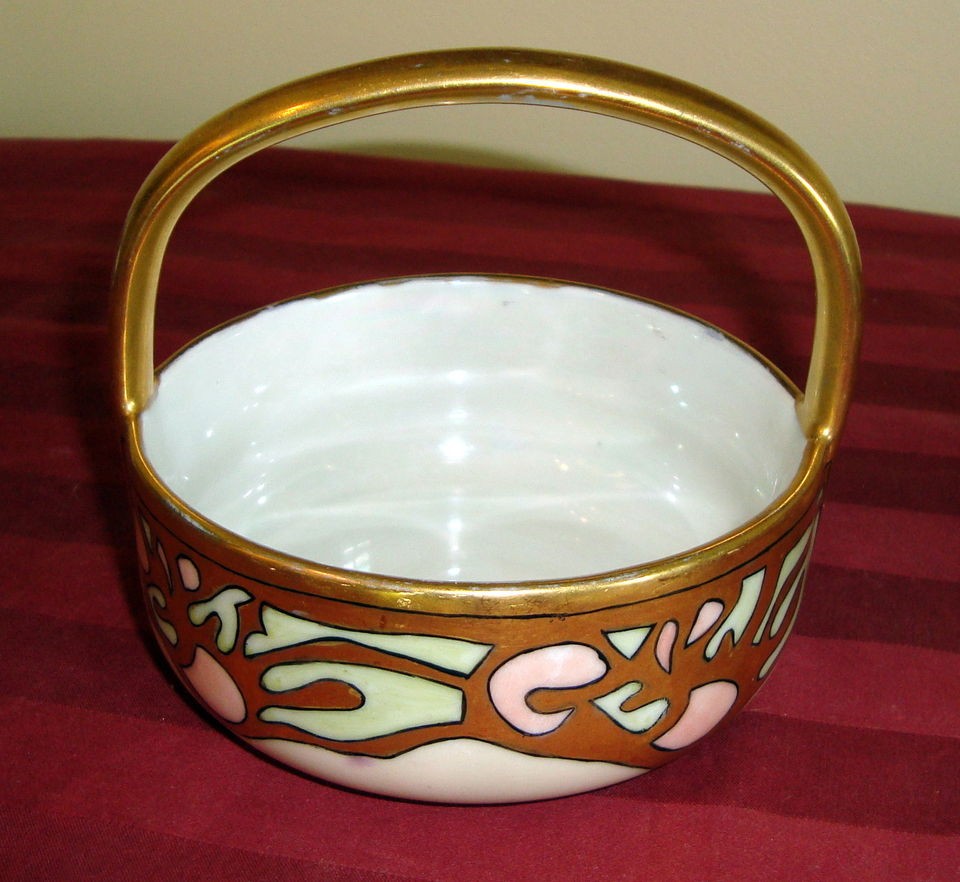   Moritz Zdekauer Bohemia Austria ART NOUVEAU Hand Painted BASKET #1192