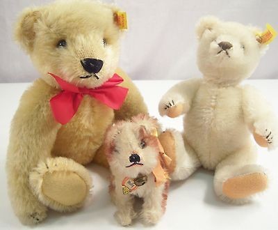 Lot Of (2) STEIFF Button In Ear Bears And (1) Steiff Dog Named Molly 