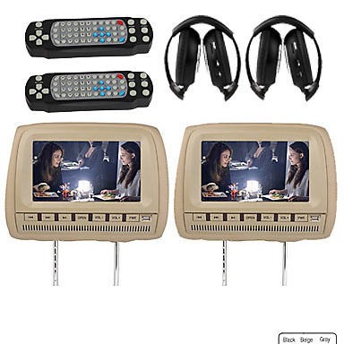 Inch Beige Pillow Headrest Car DVD Stereo Radio Players FM 