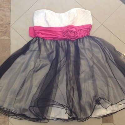 Junior Girls Size 5 Strapless Pink White Black Short Formal Dress from 