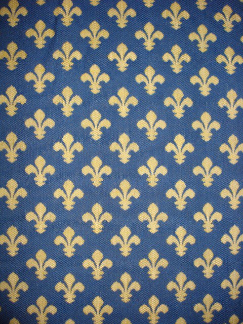 DESIGNER FLEUR DE LIS INDIGO BLUE YELLOW REVERSE PATTERN UPHOLST 