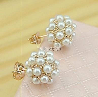 18K Rose Gold Gp Swarovski Pearl Ball Unique Earrings AAA62