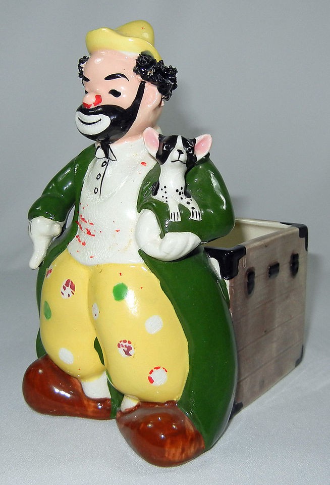   Japan Giftcraft Hobo Clown w/ Puppy Dog Wall Pocket Figurine Planter