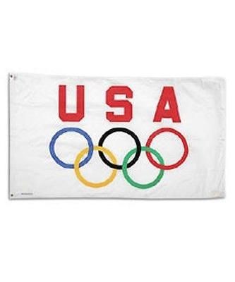 USA Olympics 3x5 flag banner grommets red green yellow blue black 