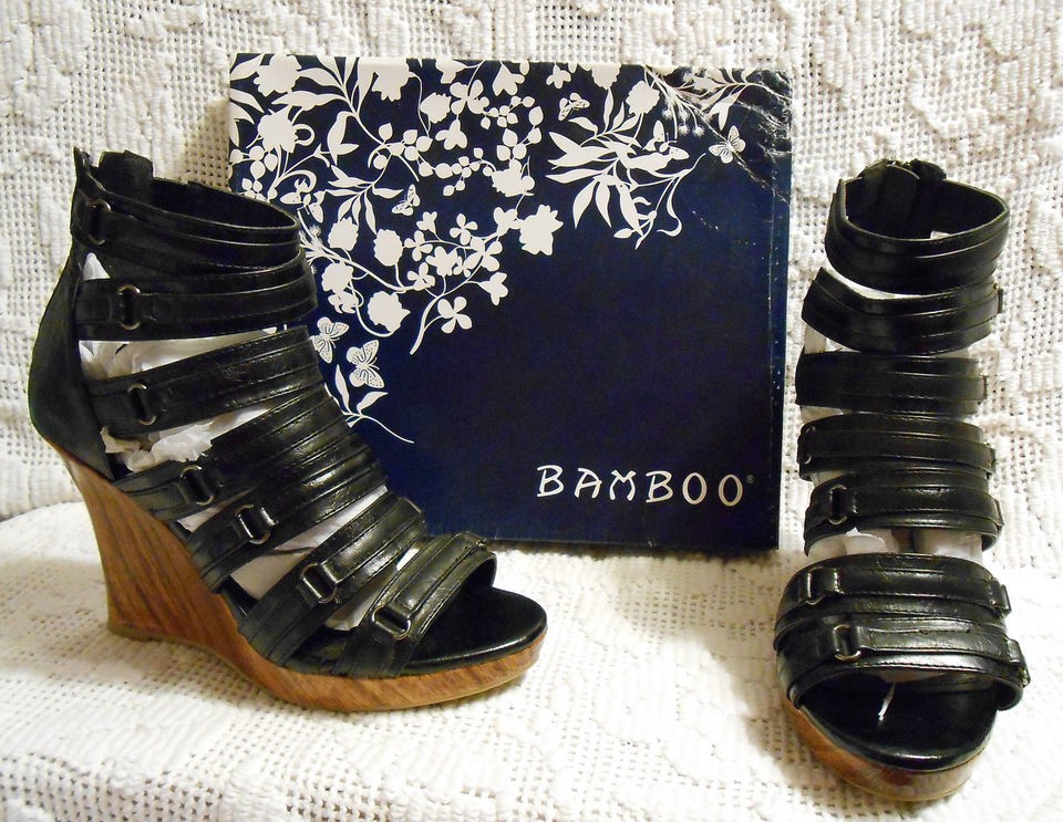 BAMBOO Jonathan 06 strappy gladiator platform wedges in BLACK womens 