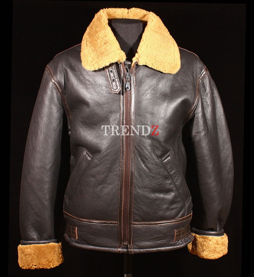 Mens B3 Brown Ginger RAF WW2 Real Shearling Sheepskin Bomber Leather 