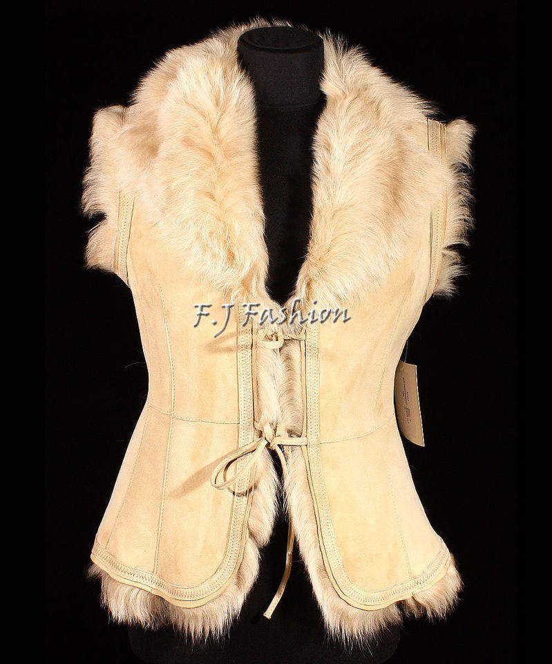 Lena Beige Ladies Womens Real Soft Shearling Sheepskin Leather Gilet 