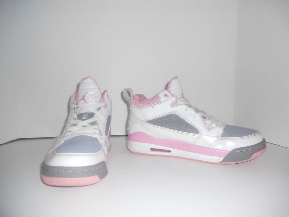 Ladies Flight Air Jordan White Pink and Gray Sneakers size 6M