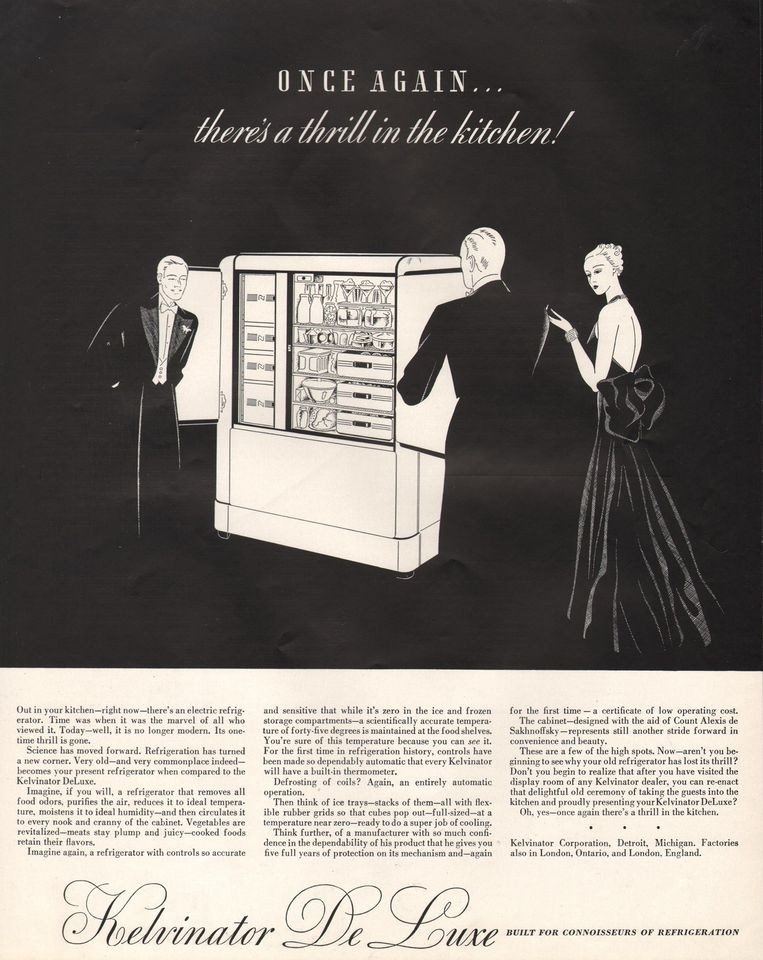 1936 VINTAGE KELVINATOR DE LUXE REFRIGERATION ONCE AGAIN PRINT AD