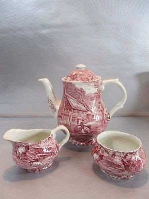 James Kent OLD FOLEY Pink Transferware English Scene Coffee Pot 