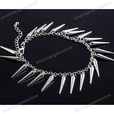   Gothic Silvery Metal Spike Rivet Tassel Chain Link Ankle Bracelet New