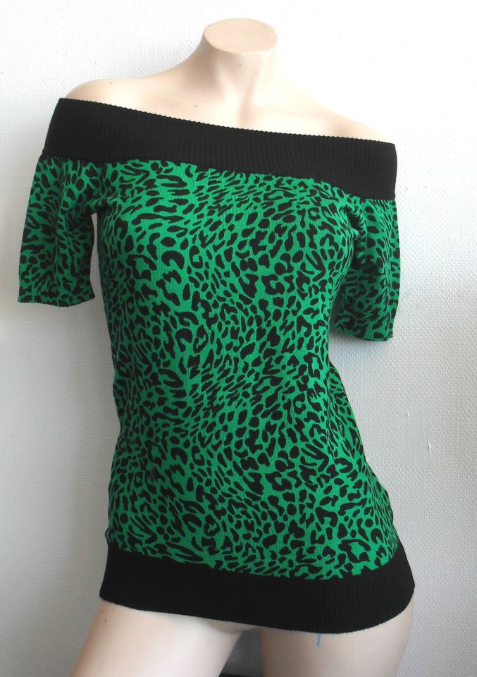 GREEN LEOPARD OFF SHOULDER TOP SCENE S M L XL PUNK PSYCHOBILLY CHEETAH 