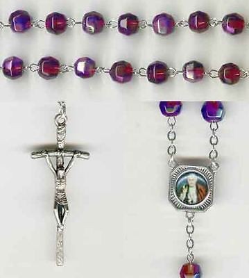 Pope John XXIII Iridescent Crystal Rosary   Deep Amethyst   Bonus 