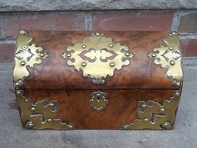 antique victorian love letters stationary keepsake box brass burl wood 