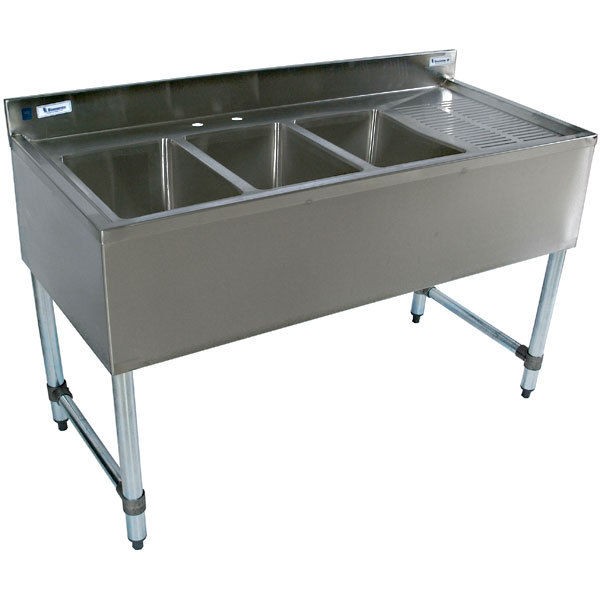 Stainless Steel Bar Sink   48   Three Compartment   Right Drain 