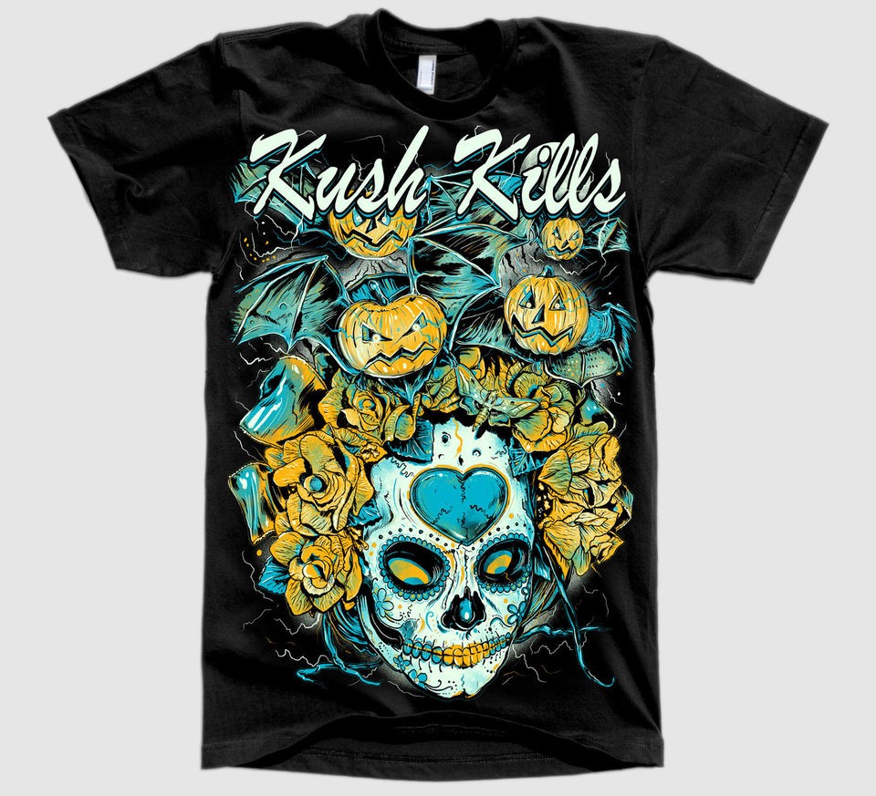 NEW WITH TAGS 2013 Kush Kills PUMPKIN BATS Tee Shirt BLACK SMALL 