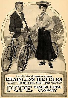 1904 Ad Chainless Pope Bicycles 2 Speed Coaster Brake   ORIGINAL 