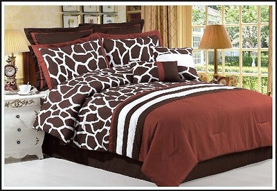 14PC Wildlife Giraffe Bed Rust Red Luxuary ** Queen ** Comforter 